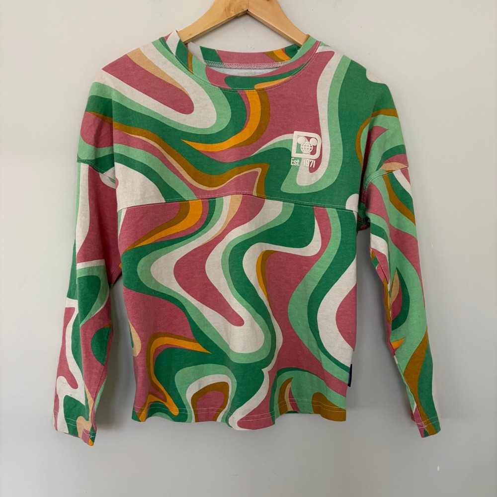 Walt Disney World Spirit Jersey Retro Swirl Print Long Sleeve Top Youth XL